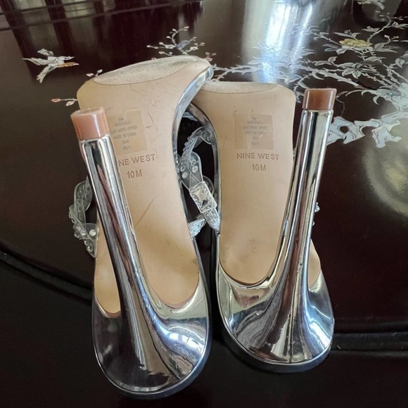 Nine West Ziggle Heeled Gem Embellished Sandals Size: 10 Clear Silver Tone  #95 - Picture 5 of 6